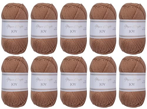 Utopia Crafts JOY Uni Strick- und Häkelgarn, Weich, Pflegeleicht, 100% Polyacryl, 10x 50 g Knäuel, 150m (Braunes Derby)