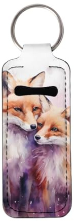 GLUDEAR Womens Girls Fox Print One Pack Chapstick Holder Chapstick Sleeve Pouch Bag Accessories Keychains,Two Fox