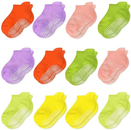 HYCLES Stoppstrumpor barn – 12 par ABS-strumpor barn baby pojkar småbarn halkfria strumpor för 0–7 år halkfria strumpor flickor, 08# Flickor som 2, 5-7 år