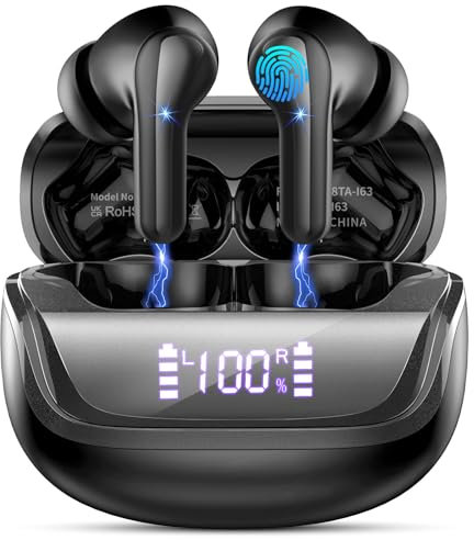Auriculares Inalambricos Bluetooth Cancelacion Ruido, In-Ear Auriculares Bluetooth 5.4 con 4 HD Mic, 45H Estéreo HiFi Cascos Inalambricos Bluetooth IP7 Impermeable/Pantalla LED/Carga Rápida Earbuds