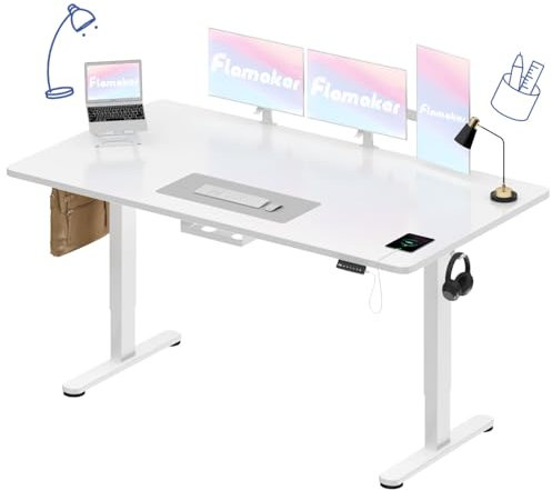 Flamaker Höhenverstellbarer Schreibtisch 160x80 cm, 25MM Ganze Tischplatte mit Bürstenloser Motor,Stabiler Ergonomischer Steh Schreibtisch elektrisch höhenverstellbar mit Kabel Management Tray
