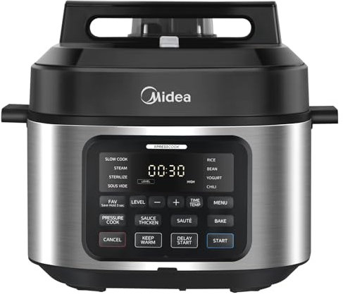 Midea - Olla a presión, 9 en 1, multicocina con 12 funciones, olla a presión de 6 l, olla arrocera, olla a vapor, yogurtera, olla de cocción lenta y al vacío, saltador, libro de recetas