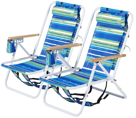 Bonnlo Backpack Low Beach Chairs Set of 2, Breathable Folding Beach Chair