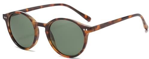 CIKJUK Lunette de Soleil Enfant Rond Polarisées Protection UV400 Classique Ronde Lunettes Soleil Fille Garçon Ado Pour 8 a 18 Ans - Léopard/Vert