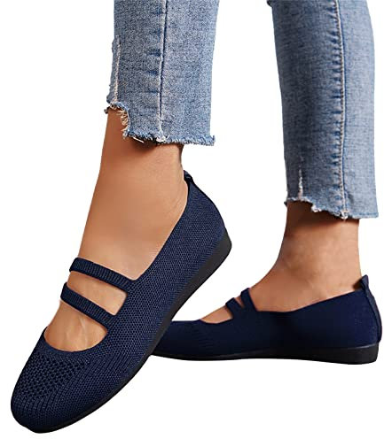 Ballerines Femme Confortable, Confort Chic Et Elegant Souples Escarpins Bleu Marine, Pantoufle Plates Pied Large Mocassin De Danse Chaussures Mode Et Sport Élégant