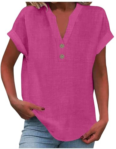 Linneblus damer v-ringad plus storlek S–5XL enfärgad kortärmad bomull linne t-shirt överdimensionerad linneskjorta button down skjortblus tunika 2025 sommartoppar