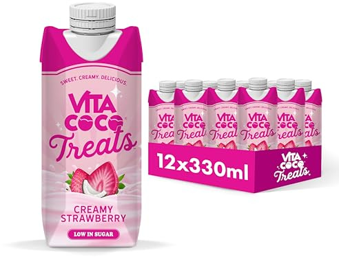 Vita Coco Treats Creamy Strawberry 12x330ml, High in Potassium, Low in Calories, Vegan, Guilt-Free Indulgence, Ethically Sourced, B Corp Certified