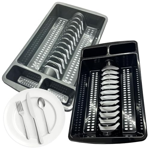 STORM TRADING GROUP Dish Drainer Rack High Grade Kitchen Sink Utensil Holder Plate & Cutlery Drying Rack (2, Black)