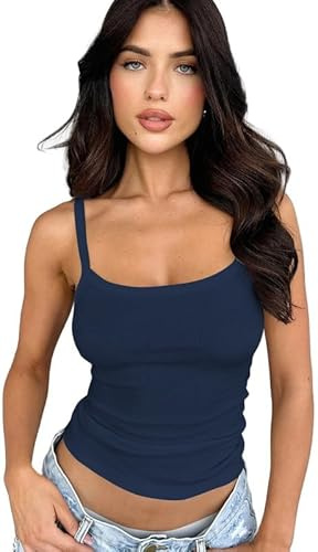 Sukiglam Camiseta Sin Mangas Mujer Verano Cuello U Camisetas Tirantes Sexy Slim Fit Camiseta Punto Acanalado Básica Elástica Deportivas Tank Top sin Espalda Casual Chalecos Tops Y2K Camisola Shirt