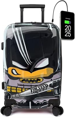TOKYOTO - Valigia Da Cabina Divertente Per Ragazzi Bambini Bimbo Bimba Fans Dei Cartoni Animati Pop Art Comics Manga Bagaglio Mano USB 55x40x20 cm Trolley 55x35x20 Valigia Rigida Fantasia BATTY BOY