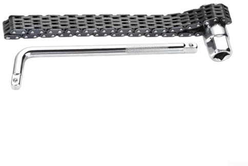 Clé à filtre à huile réglable pour 44/52 nœuds, type chaîne robuste avec adaptateur de douille de 1,27 cm, compatible avec les outils de réparation automobile (52 nœuds avec clé)