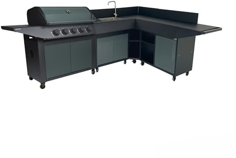 Cook'in Garden - Cucina Esterna Gas BURN, Barbecue Modulabile con Angolo, 5 fuochi, Diverse configurazioni possibili, Destra, Angolo Sinistro o Destro, Rotelle Multidirezionali