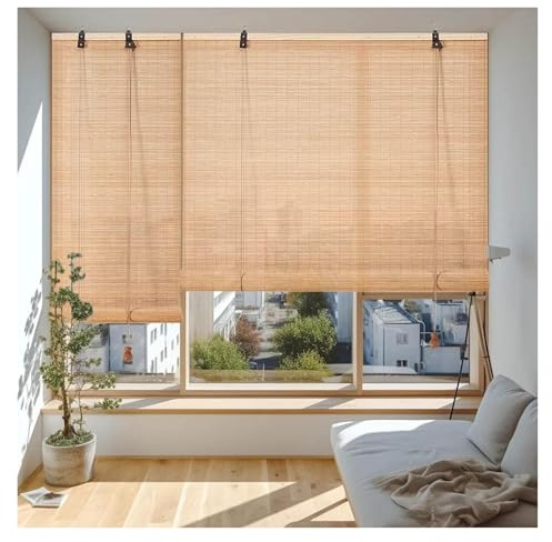 MXL&LJB Outdoor Roller Blinds Shade for Gazebo Door Balcony Natural Bamboo 55-145cm Wide Roman Shades for Windows Sunscreen/Breathable for Patio(1.35x2m)