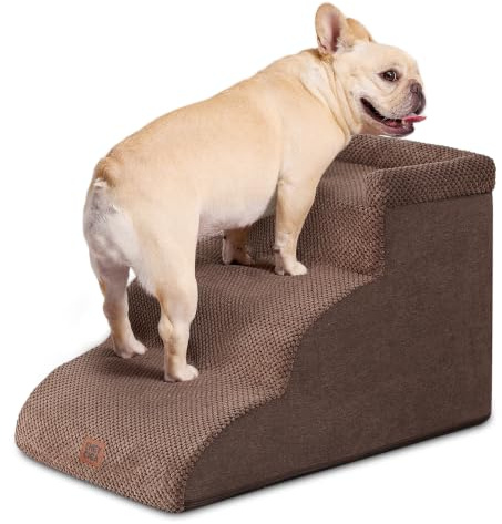 EHEYCIGA Escalera Perros 3 Peldaños, Rampa Perro Cama y Sofá, Marrón