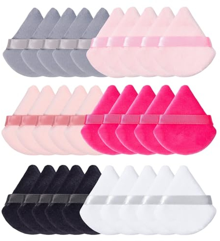 Cosblisvia 30 piezas borlas triangulares para maquillaje, borla de polvos, esponjas de maquillaje, borla cosmética facial, almohadillas triangulares para polvos en seco y húmedo