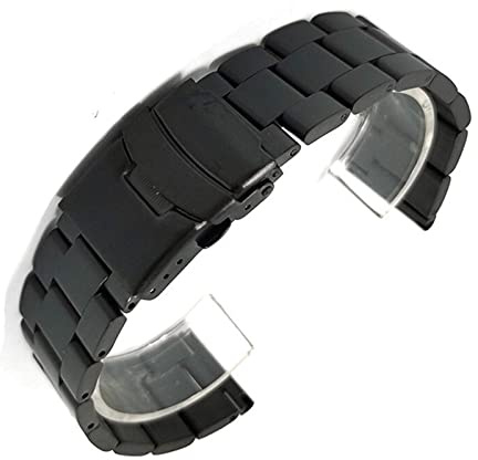 Klockarmband, 20 mm 22 mm massivt band av rostfritt stål Metall fällbart armband Herrarmband Klocktillbehör Armband (bandfärg: svart, bandbredd: 20 mm) (20 mm guld)