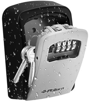 Philorn Boite a Clef avec Code, Boite à Clé Sécurisée | 4 Chiffres Code Réinitialisable - Résistant aux Intempéries - Montage Murale et Porte | Coffre à Clé Ultra-robuste, Stocker Plus DE 6 Clés