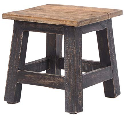 DESIGN DELIGHTS RUSTIKALER Vintage FUSSHOCKER PALO | 27,5x26x26cm (HxBxT), Mahagoni Recyclinholz | Holzhocker, Sitzhocker, Beistelltisch, Blumenhocker | Farbe: 04 schwarz-Natur