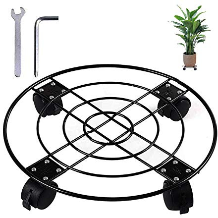 Organizador para plantas con ruedas, de hierro de metal resistente, soporte grande para plantas en maceta, para interiores y exteriores, jardín, patio, maceta, ajustable, ruedas rodantes con bloqueo,