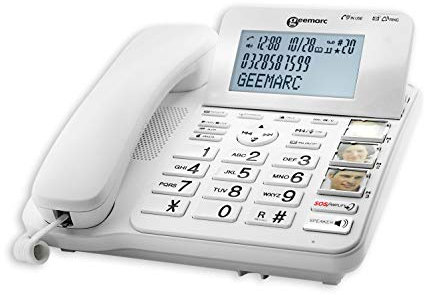 Geemarc CL595 - Amplified Corded Telephone with Answering Machine, Talking Keypad, Large Buttons and SOS Function for Seniors - Medium to Severe Hearing Loss - Hearing Aid Compatible - UK version