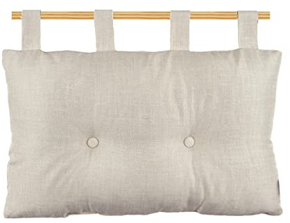 Caritex Cuscino Testata Letto Con Passanti a Strappo, Cuscino Testiera Letto Imbottito Con Fiocco di Poliestere, Montaggio Rapido, con Bottoni Decorativi 45x70 cm Modello Bea S809 (Lino)