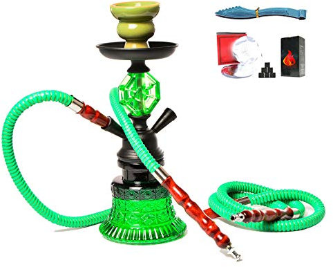 JHKJ Hookah Set 2-Hose Pipe con Un Tazón de Cerámica, Clip de Carbono, Lámina de Aislamiento Térmico para Better Shisha Hookah Smoking Deluxe Shisha,Verde