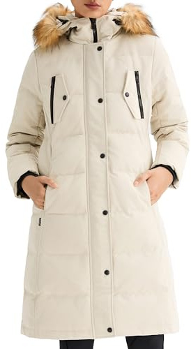 Orolay Manteau en Duvet Long D'extérieur pour Femme avec Capuche Veste Rembourrée D'hiver Beige XXL
