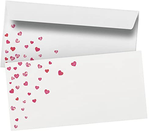 50 Briefumschläge DIN Lang | Herzen Rot | selbstklebend ohne Fenster | Brief-Umschlag mit Design-Motiv bedruckt | 90 g/m²