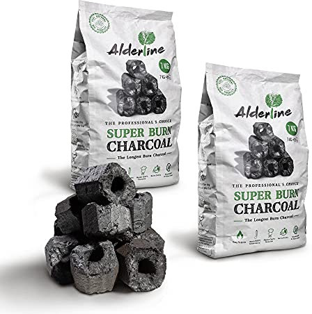 Alderline Superburn lumpwood Charcoal - 100% Natural, Sustainable Restaurant Grade Charcoal - Ready in 15 Minutes - Enjoy Smokeless, Odorless, Chemical-Free Cooking with Consistent Heat Distribution