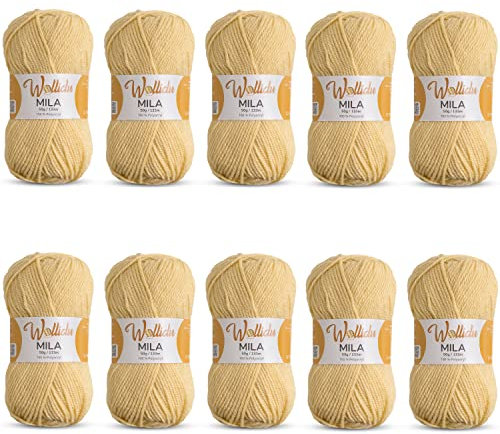 Wollidu Mila Garn zum Häkeln und Stricken 10 x 50g/133m Strickgarn 100% Polyacryl Häkelgarn Beige Sand