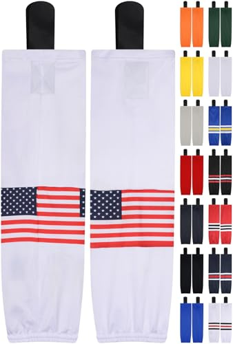 Exxact Sports Mesh Hockey Socks - Dry Fit Breathable Ice Hockey Socks for Men, Boys, Youth & Adult Players with Stay Up Fit (X-Small, White/USA Flag)