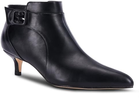 Juliet Holy Womens Pointed Toe Ankle Boots Kitten Heels Faux Suede Booties Side Zipper Dress Shoes, Cool Black, Size 8