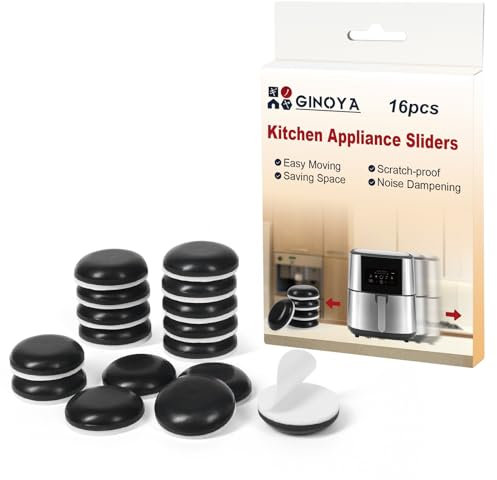 GINOYA Kitchen Appliance Sliders, 16pcs Adhesive Invisible Accessories for Ninja Air Fryer, Bread Machine, Coffee Makers, Blenders, Aid Mixer and Pot (Black)