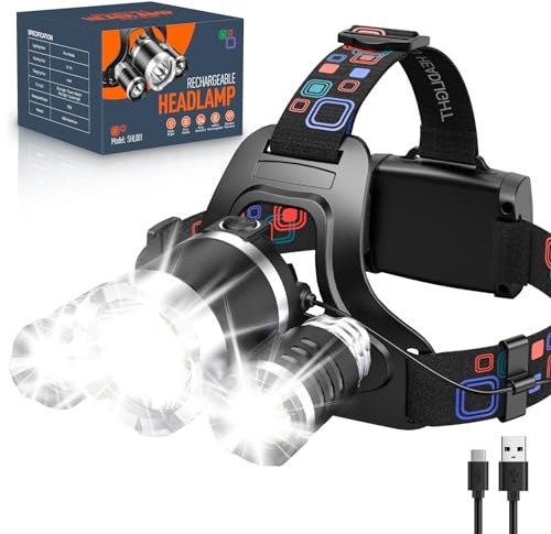 GEARLITE Stirnlampe LED Wiederaufladbar, Superheller Kopflampe 5000 Lumen mit 90° Einstellbar, 6 Modi IP65 Wasserdicht Kopflampe Stirnlampe mit Rotlicht Warnlicht für Camping Angeln Reparatur Notfälle