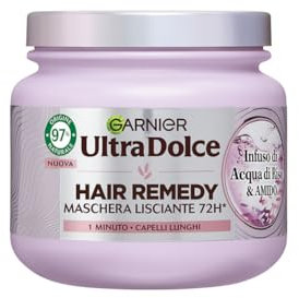 Garnier Ultra Dolce Maschera Lisciante, Per Capelli Lunghi, Effetto Illuminante, 1 Minuto di Posa, Con Infuso di Acqua di Riso & Amido, 97% di Origine Naturale, Senza Siliconi, Hair Remedy, 340 ml