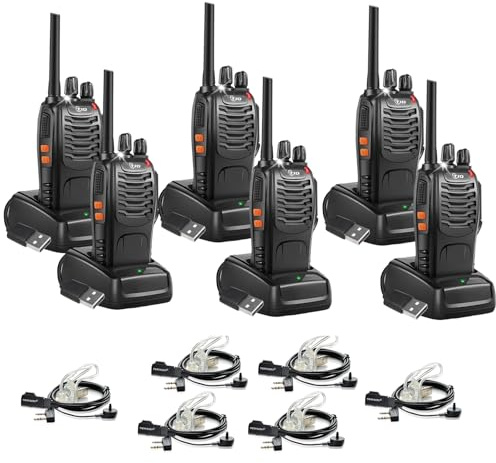 TIDRADIO Walkie Talkies Long Range 6 Pack, Rechargeable Two Way Radios for Adults with Earpiece, 22 Channels Portable Radios with Flashlight for Jobsite, Outdoor Camping, Hiking