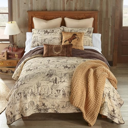 Donna Sharp Cowboy Cotton Quilted Bedding Set, Queen Size, 3-Piece, 90 x 90