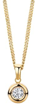 MIORE - Collana Punto Luce Donna in Oro Giallo con Zircone, Vero Oro 9KT 375, Pendente con Zircone con Catena Cm. 45 Argento 925 Placcata Oro 18Kt. Gioiello Anallergico.