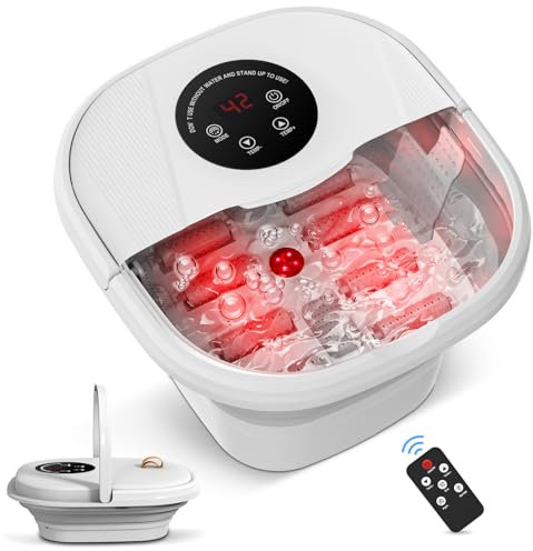 Fussbad mit Massagefunktion,8L Fußbadewanne Klappbar mit Fernbedienung, Heizung 35-47°C, 8 Shiatsu-Rollen, Fußbad Massagegerät mit Vibrations- & Sprudelmassage (A)