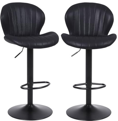 ralex-chair Moderne Barhocker 2er Set, Höhenverstellbare Drehbare Barhocker aus Wildleder, Armlose Kücheninsel-Thekenstühle mit Rückenlehne und Fußstütze, Schwarz