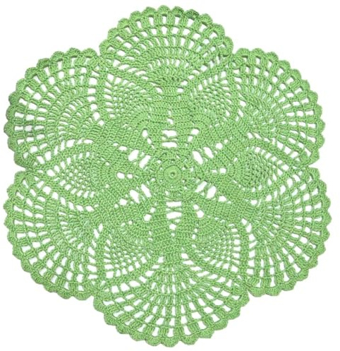 BOMHCS Napperon rond fait à la main en dentelle au crochet 40,6 x 40,6 cm avec 6 pétales de fleurs, dessous de verre, napperons vintage (1, vert pomme)