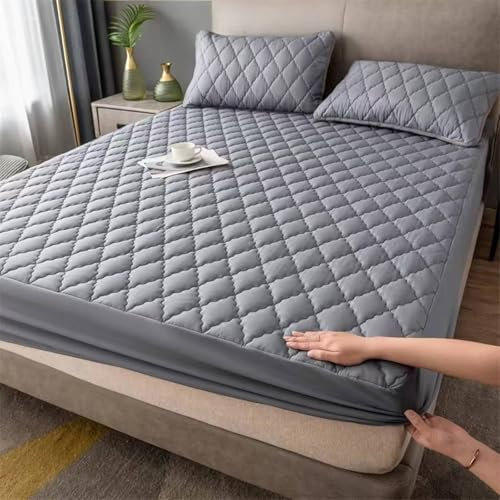 Spannbettlaken Grau Winter, Spannbettlaken 150X200cm Einfarbig Gitterstruktur Polyester Baumwolle Spannbetttuch 1 Stück