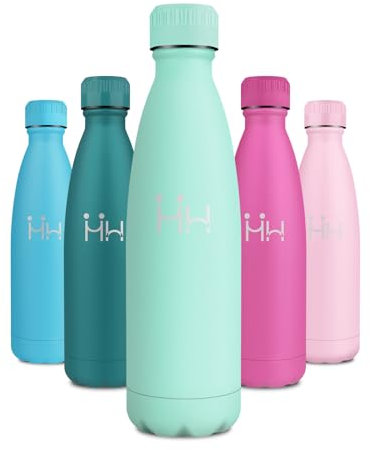 Botella Termica 500ml, Termo Agua sin BPA Reutilizable, Cantimplora Acero Inoxidable, Botella Agua con Doble Pared, Garrafa Termica para Escuela, Oficina, Camping, Viajes, Niños, Adultos, Senderismo