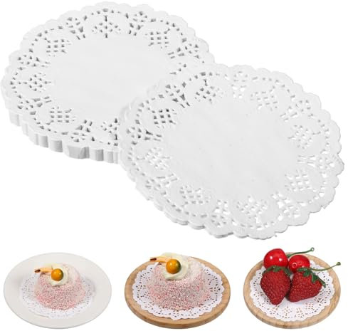 Tortenspitze, 200 Stück 9cm Spitzenpapier für Kuchen Tortenunterlage Rund Küche Backpapier Tischset Papier für Geburtstag Hochzeit Party Kuchen Pizza Pappteller, Weißes