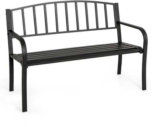 KOMFOTTEU Banc de Jardin 2 Places, Banquette de Parc en Métal, Chaise de Parc avec Dossier, Charge de 300 kg, pour Balcon, Terrasse, Noir (Modèle 4, 127 x 59 x 85,5 cm)