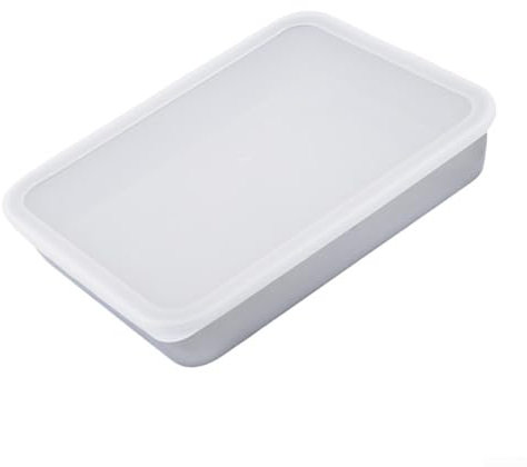 Bandeja para hornear de acero inoxidable, bandeja profunda rectangular de limpieza rápida con tapa para hotel, hornear en casa y almacenamiento de refrigerador (31 x 24 x 5,1 cm)
