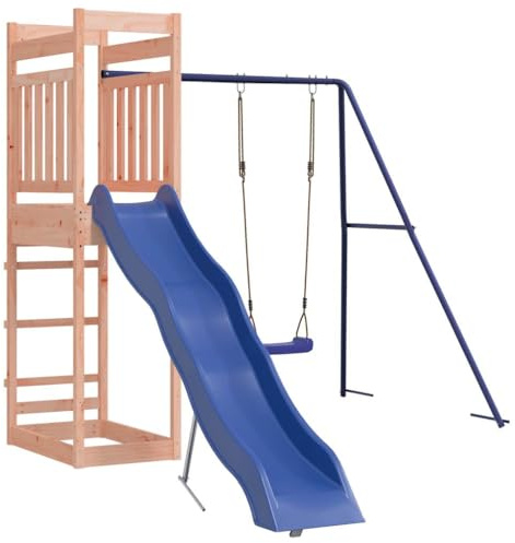 GoldiCoo Torre de juegos de madera maciza – Torre de escalada al aire libre con columpio, tobogán y arenero – Parque infantil para jardín – Madera natural