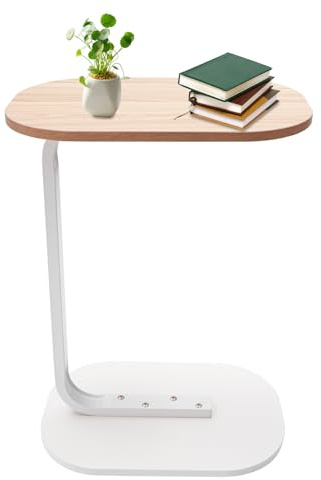 MIKIYUEER Premium C-Form Beistelltisch C-förmiger Beistelltisch Kleiner Couchtisch Moderner Side-Table 7kg Tragkraft Ideal für Sofa/Bett Einfache Montage (Produkthöhe: 60cm, Colore tronco+Bianco)