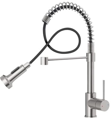Robinet de cuisine extensible avec flexible à 360° - Haute pression pivotant - Robinet de cuisine flexible - En acier inoxydable - 2 sorties d'eau