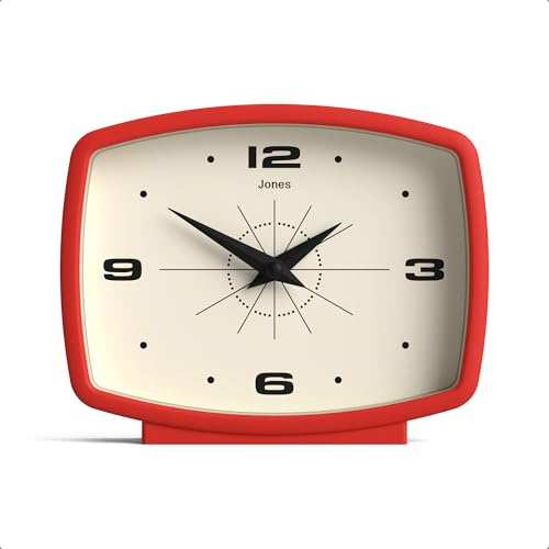 Jones Clocks® Film orologio da mensola | Design rettangolare retro | Rosso | Unisce stile metà secolo e finitura moderna, perfetto per mensola, tavolo, camino o comodino